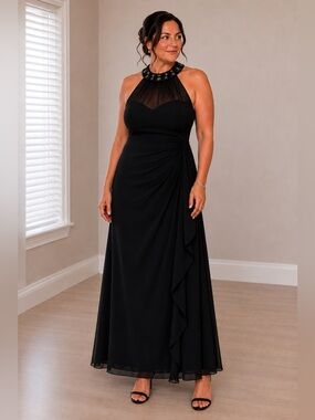 BA Nites Embellished Halter Evening Dress Navy Size 14 Formal Prom Wedding Guest